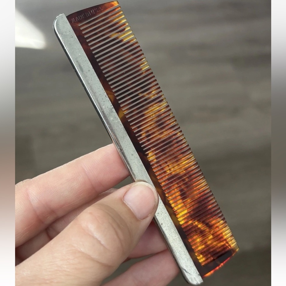 Antique Vintage tortoise Shell Sterling Silver Dressing Vanity Pocket Comb U.S.A